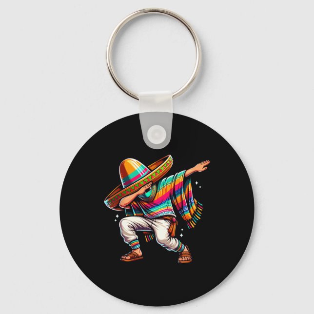 Dabbing Mexican Poncho Sombrero Dab Boy Fiesta Cin Key Ring (Front)