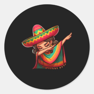 Dabbing Mexican Woman Poncho Cinco De Mayo Girl So Classic Round Sticker