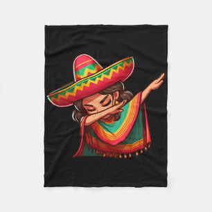 Dabbing Mexican Woman Poncho Cinco De Mayo Girl So Fleece Blanket