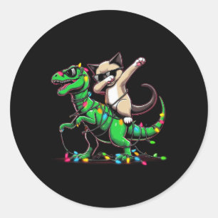 Dabbing Oriental Shorthair On Xmas Lights Dinosaur Classic Round Sticker