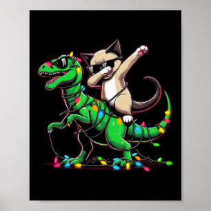 Dabbing Oriental Shorthair On Xmas Lights Dinosaur Poster