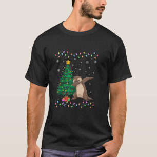 Dabbing Otter Xmas Tree Lights Ugly Christmas Swea T-Shirt