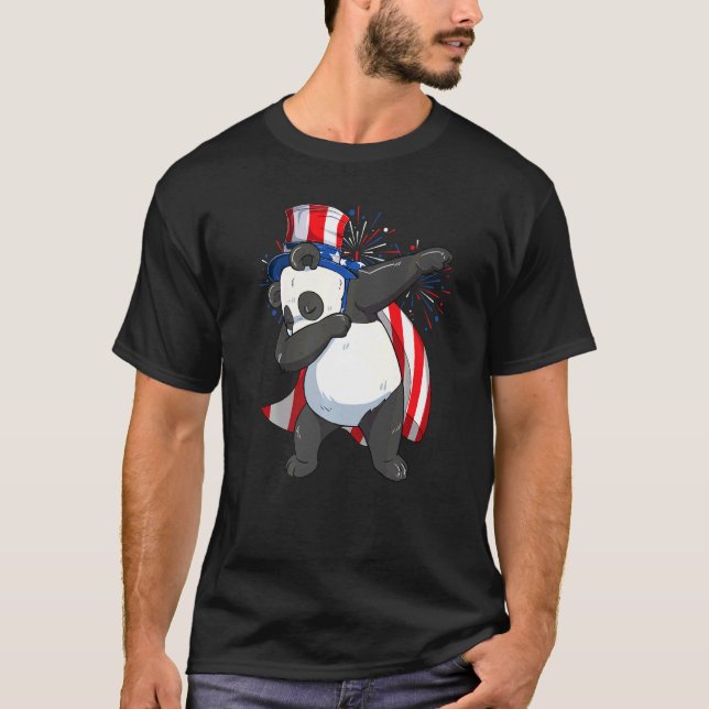 Dabbing Panda Bear With Uncle Sam Hat Usa Flag 4th T-Shirt (Front)
