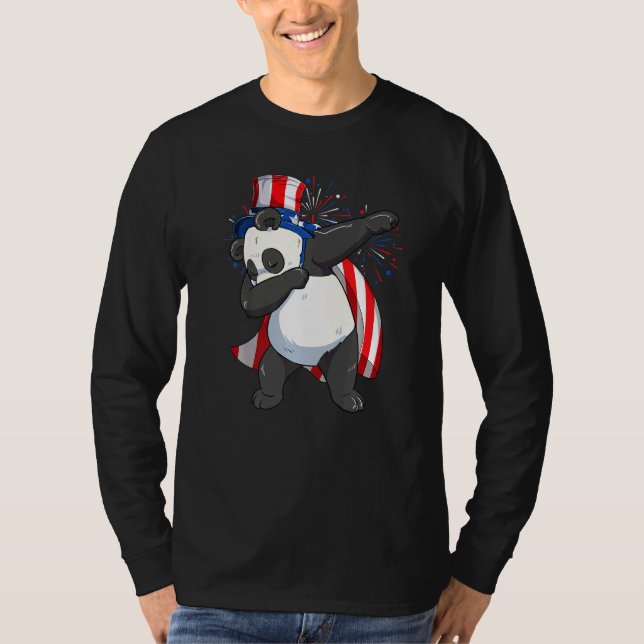 Dabbing Panda Bear With Uncle Sam Hat Usa Flag 4th T-Shirt (Front)