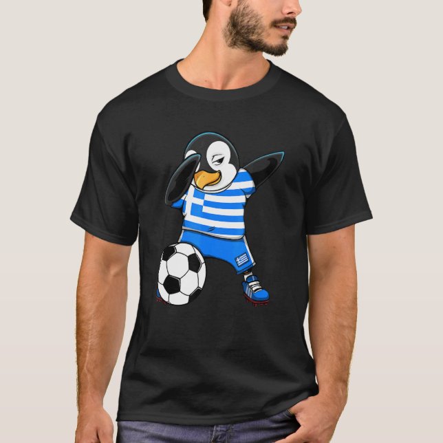 Dabbing Penguin Greece Soccer Fans Jersey Football T-Shirt (Front)
