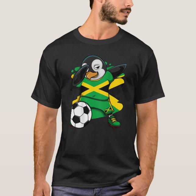 Dabbing Penguin Jamaica Soccer Fans Jersey Footbal T-Shirt (Front)