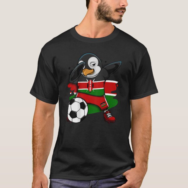 Dabbing Penguin Kenya Soccer Fans Jersey Flag Foot T-Shirt (Front)