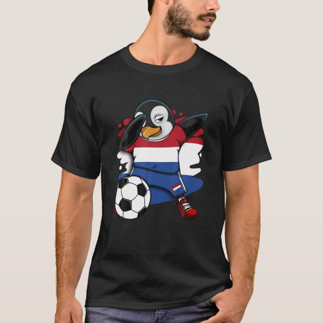 Dabbing Penguin Netherlands Soccer Fan Jersey Foot T-Shirt (Front)