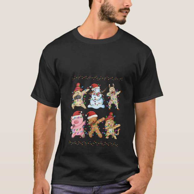 Dabbing Pet Animals Christmas Funny Xmas Dab V Nec T-Shirt (Front)
