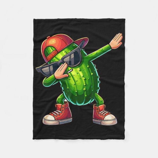 Dabbing Pickle Dancing Cucumber Lover Funny Pickle Fleece Blanket (Front)