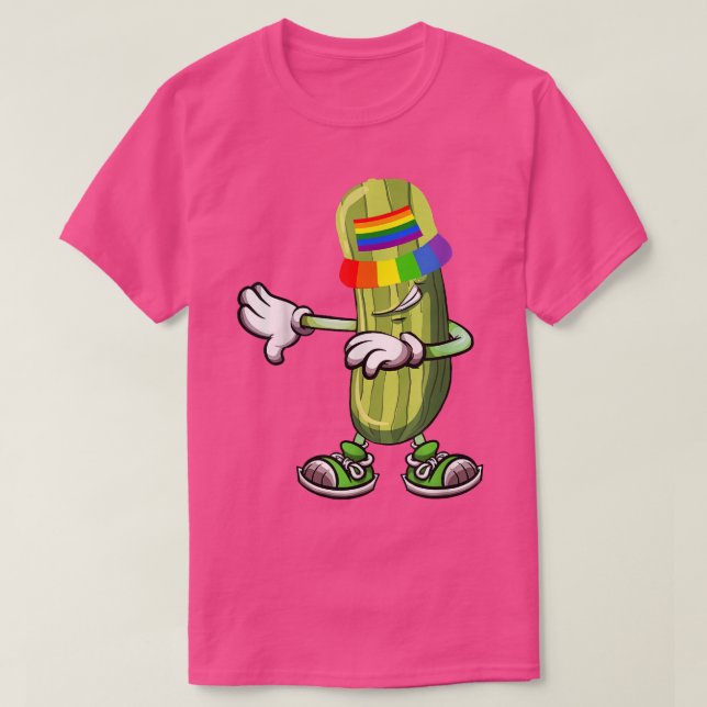 Dabbing Pickles Cucumber Funny Cucumber Rainbow Pr T-Shirt (Design Front)