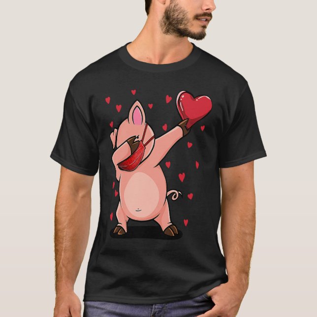 Dabbing Pig With Face Mask Heart Gifts for Valenti T-Shirt (Front)