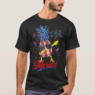 Dabbing Pineapple Wear Sunglass American Flag Patr T-Shirt