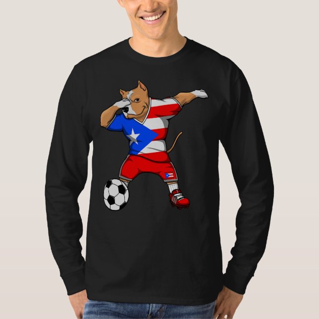 Dabbing Pitbull Dog Puerto Rico Soccer T-Shirt (Front)