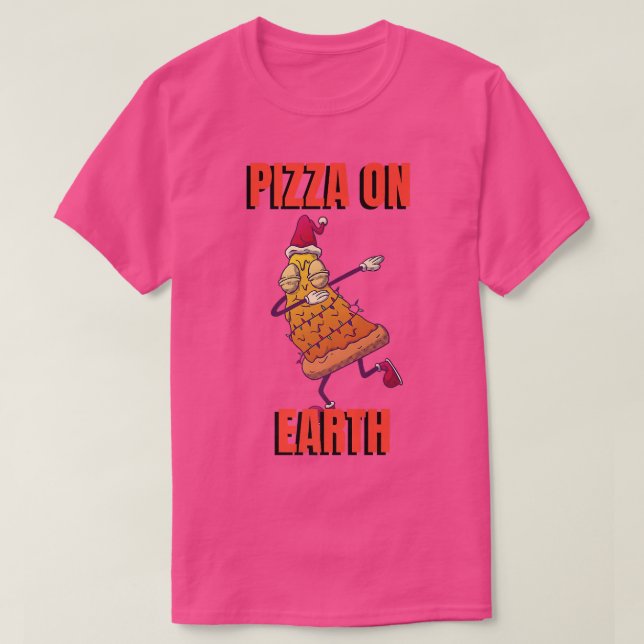 Dabbing Pizza Christmas Lights Santa Hat Xmas Paja T-Shirt (Design Front)