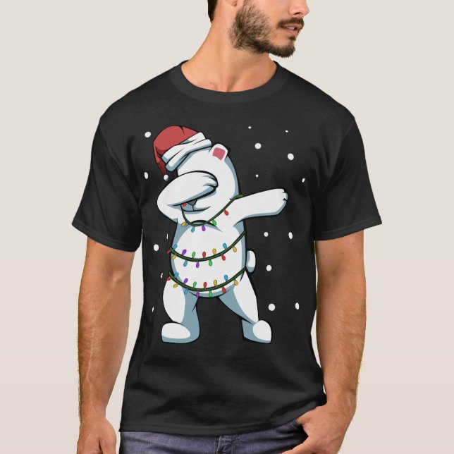 Dabbing Polar Bear Christmas Lights Decorations Fu T-Shirt (Front)