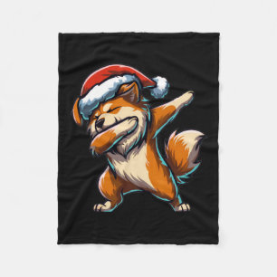 Dabbing Pomeranian Santa Hat Christmas Dab Dance G Fleece Blanket
