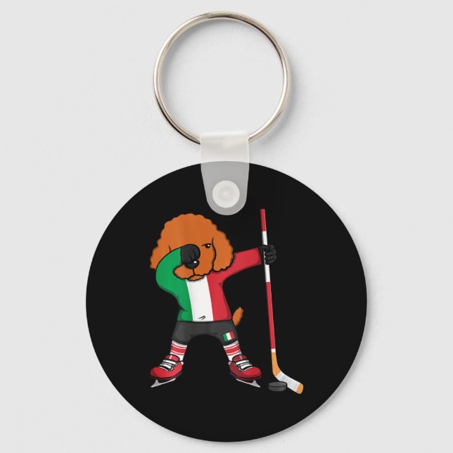 Dabbing Poodle Dog Italy Ice Hockey Fans Jersey Wi Key Ring (Front)