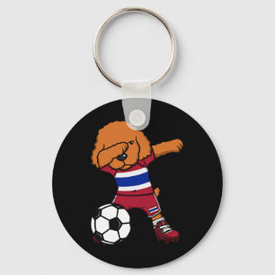 Dabbing Poodle Dog Thailand Soccer Fan Jersey Foot Key Ring