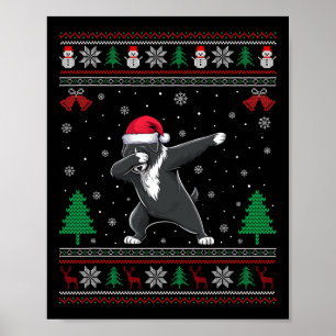 Dabbing Portuguese Water Dog Santa Hat Boys Girls  Poster