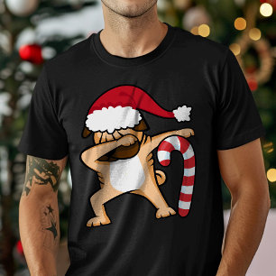 Dabbing Pug Christmas Santa Hat Candy Cane T-Shirt