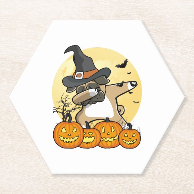 Dabbing Pug Halloween Paper Coaster (Front)