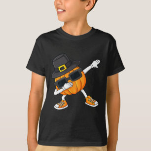 Dabbing Pumpkin Pilgrim Thanksgiving Day Boys Girl T-Shirt