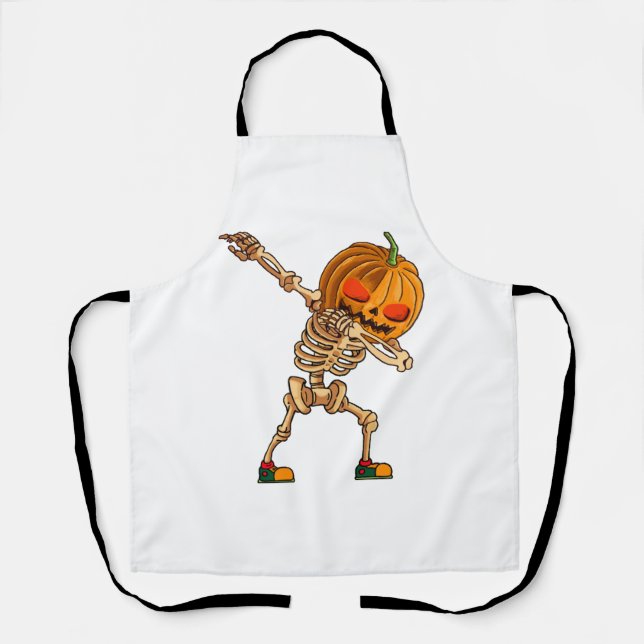 Dabbing Pumpkin - Scary Skeleton Costume - Funny H Apron (Front)