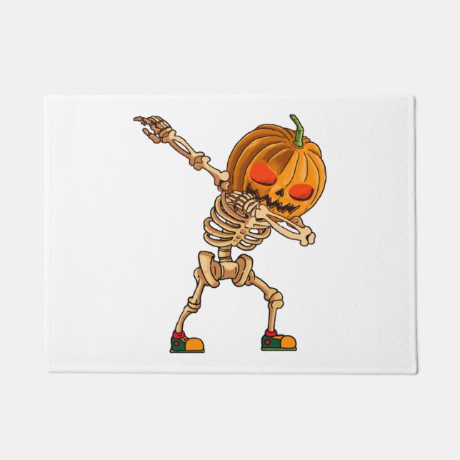 Dabbing Pumpkin - Scary Skeleton Costume - Funny H Doormat (Front)