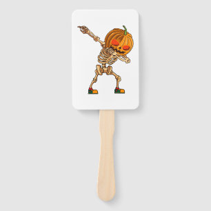 Dabbing Pumpkin - Scary Skeleton Costume - Funny H Hand Fan