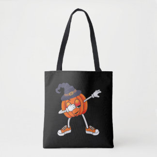 Dabbing Pumpkin Wear Witch Hat Halloween Gift Tote Bag