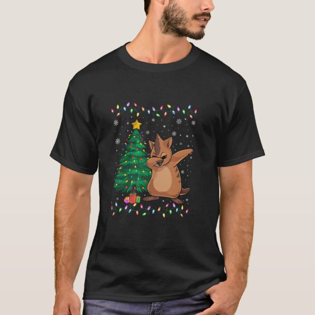 Dabbing Quokka Xmas Tree Lights Ugly Christmas Swe T-Shirt (Front)