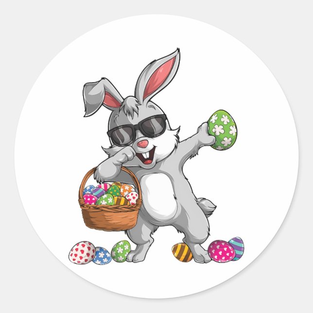Dabbing Rabbit Easter Day Eggs Dab Bunny Classic Round Sticker (Front)