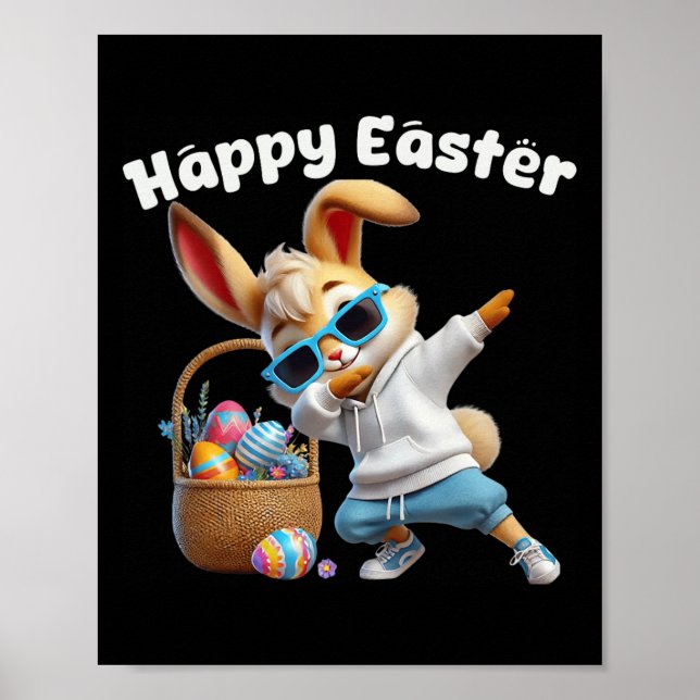 Dabbing Rabbit Happy Easter Day Eggs Dab Boys Kids Poster (Front)