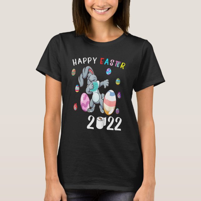 Dabbing Rabbit In A Mask Easter Day Boys Girls Kid T-Shirt (Front)