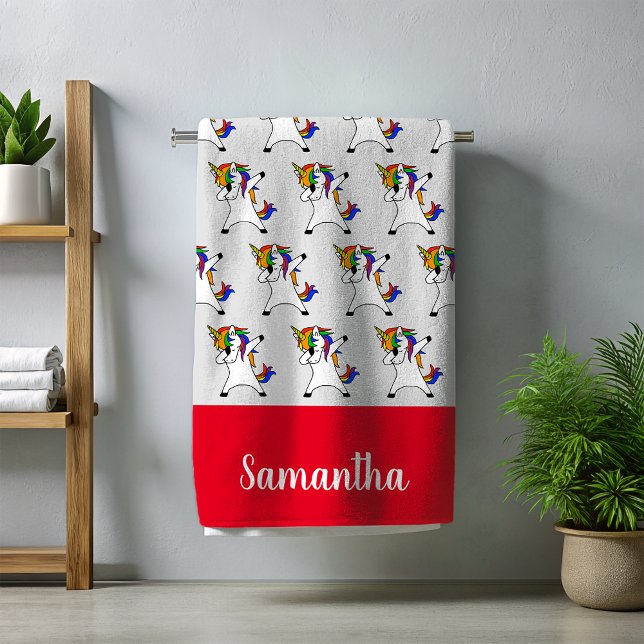 Dabbing Rainbow Unicorn Personalised Name Beach Towel (Creator Uploaded)