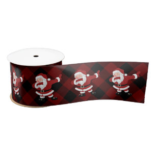Dabbing Red Plaid Santa Claus   Fun Rustic Buffalo Satin Ribbon