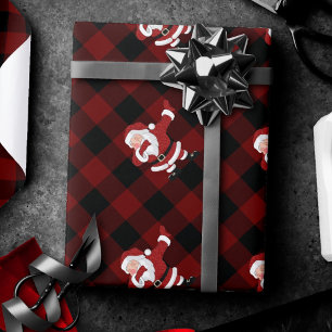Dabbing Red Plaid Santa Claus Fun Rustic Buffalo Wrapping Paper