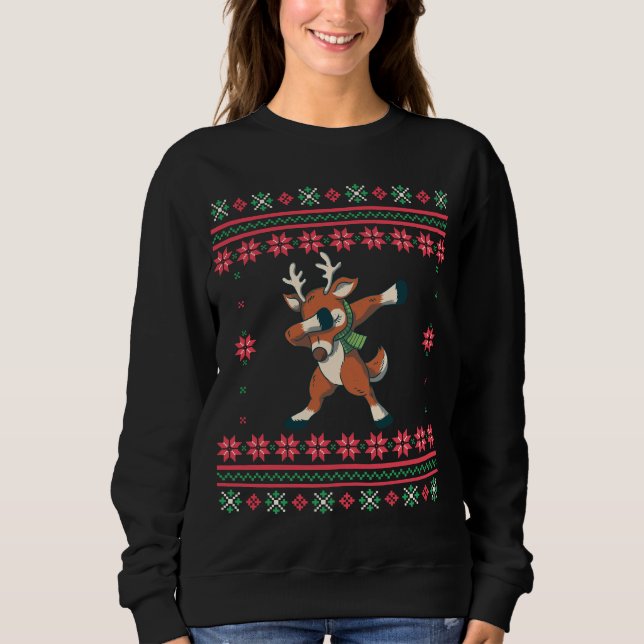 Dabbing Reindeer Ugly Christmas Sweater (Front)