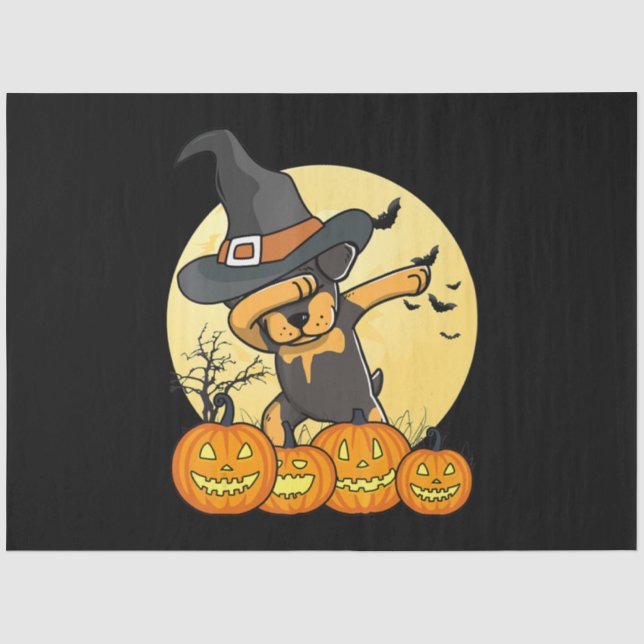 dabbing rottweiler dab dance funny dog halloween tissue paper (Front)