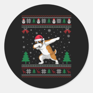 Dabbing Saint Bernard Dog Santa Hat Boys Girls Chr Classic Round Sticker