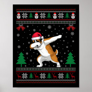 Dabbing Saint Bernard Dog Santa Hat Boys Girls Chr Poster