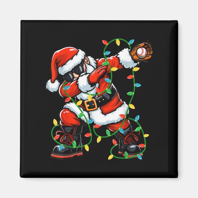 Dabbing Santa Baseball Christmas Lights Xmas Baseb Magnet (Front)