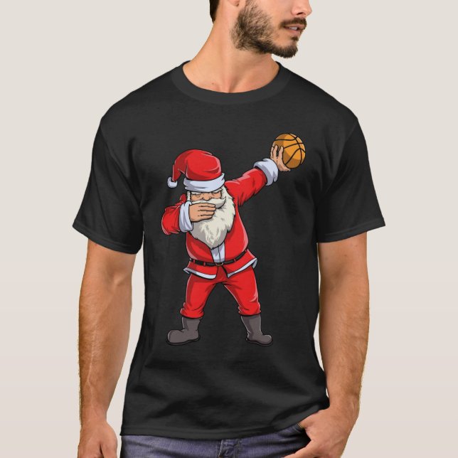 Dabbing Santa Basketball Christmas Hat Ball Sport T-Shirt (Front)