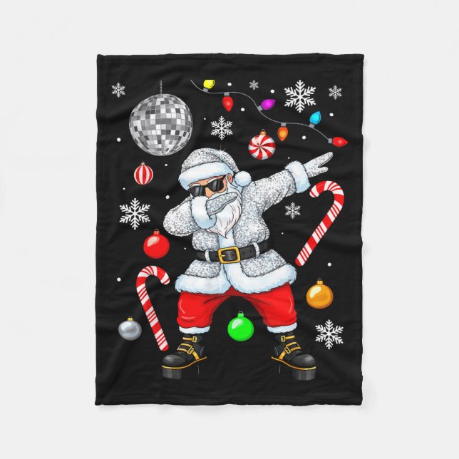 Dabbing Santa Christmas Disco Retro 70s 80s Vibes  Fleece Blanket (Front)