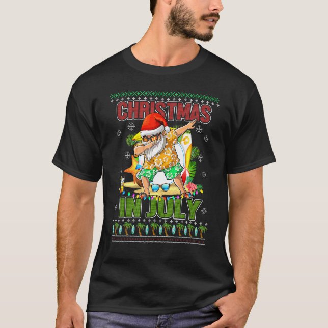 Dabbing Santa Christmas In July Summer Beach Vacat T-Shirt (Front)