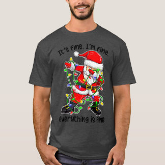 Dabbing Santa Christmas Lights I'm Fine Everything T-Shirt