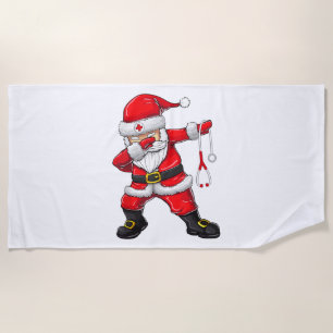 Dabbing Santa Christmas Scrub   Beach Towel