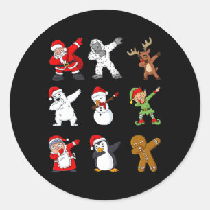 Dabbing Santa Claus And Friends Christmas Boys Gir Classic Round Sticker