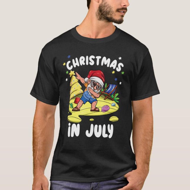 Dabbing Santa Claus Christmas In July Xmas Beach V T-Shirt (Front)